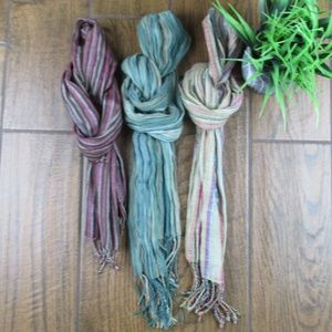 (3) Scarf Bundle Lot Striped Purple Pink Blue Gree